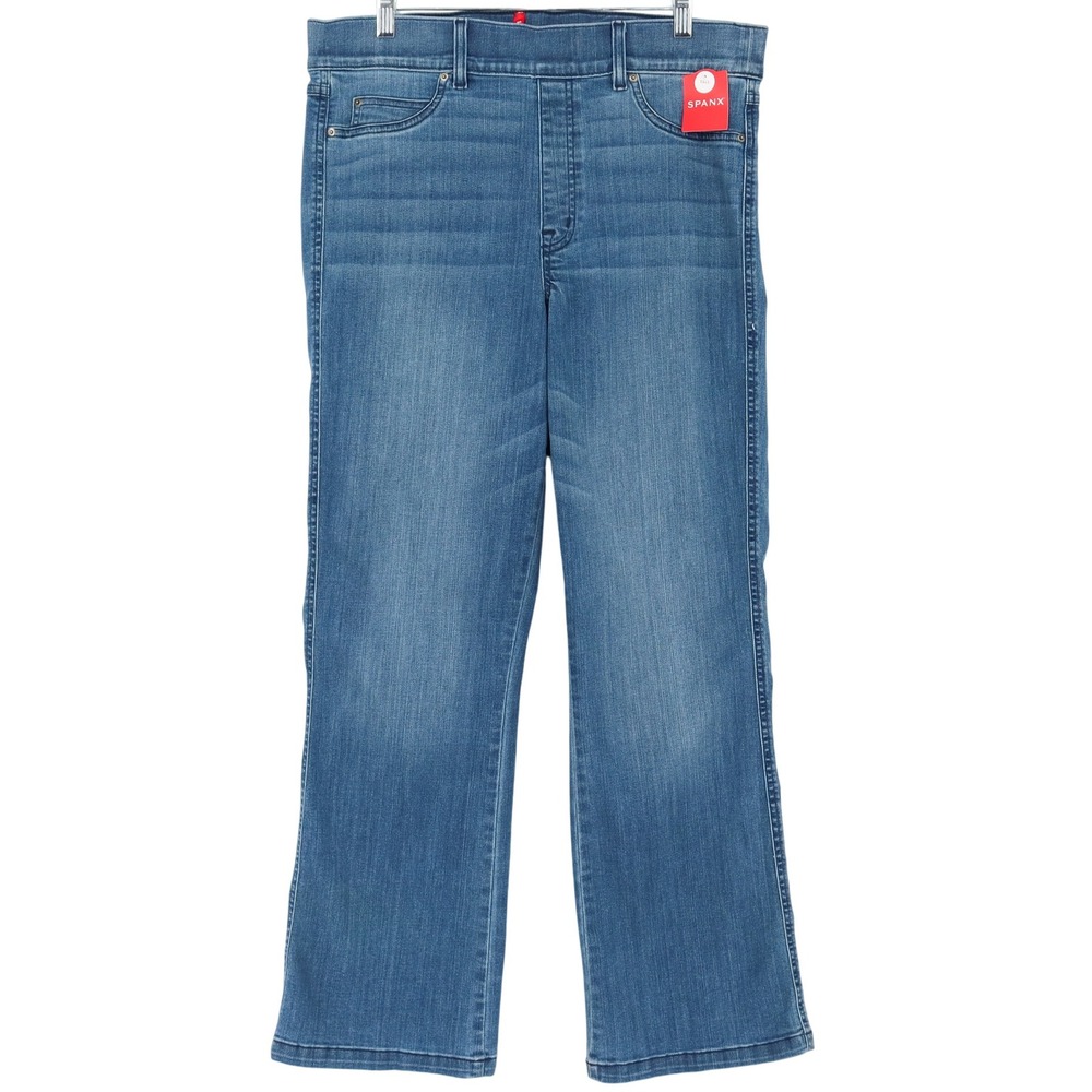 SPANX Women's Denim Cropped Kick Flare Pants Size XL Tall Vintage Indigo Blue